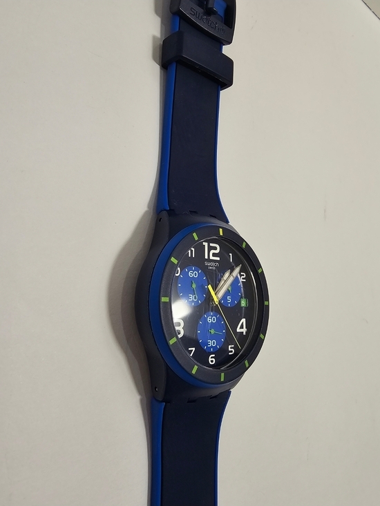 Swatch Navy Blue Sport Watch with Lime Green Accents
